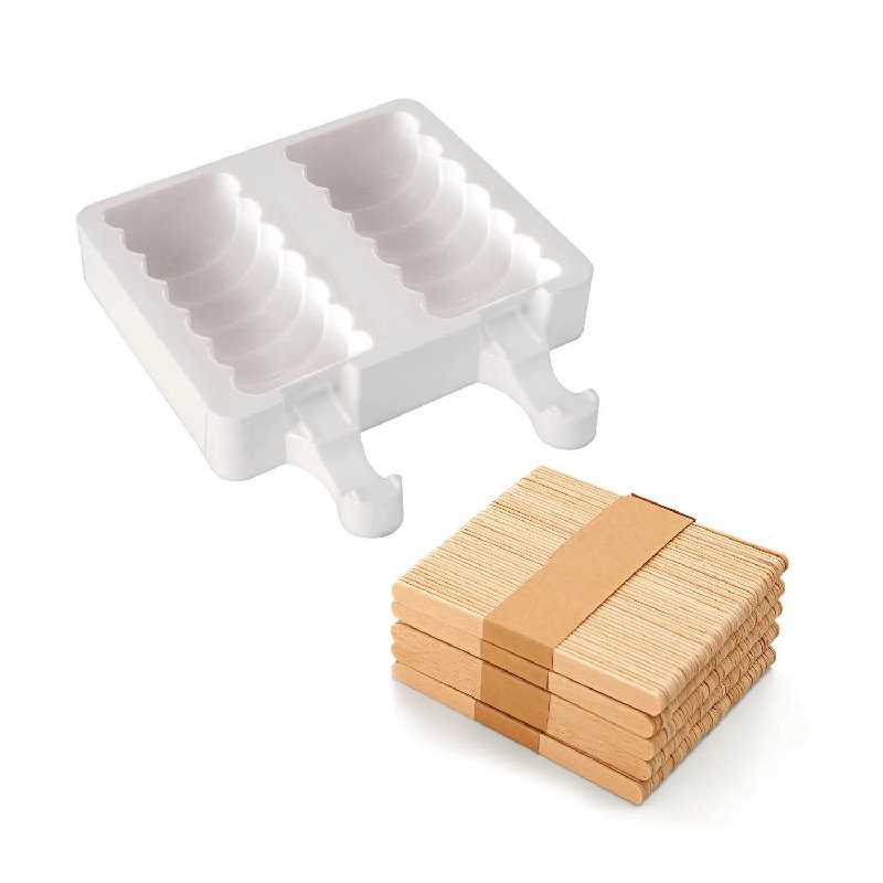 Formă Silicon pentru Înghețată și Desert pe Băț Tango GEL04, 2 forme x 2 cav. 9.2 x 4.5 x H 2.75 cm, 90 ml, 50 bastonase [2]