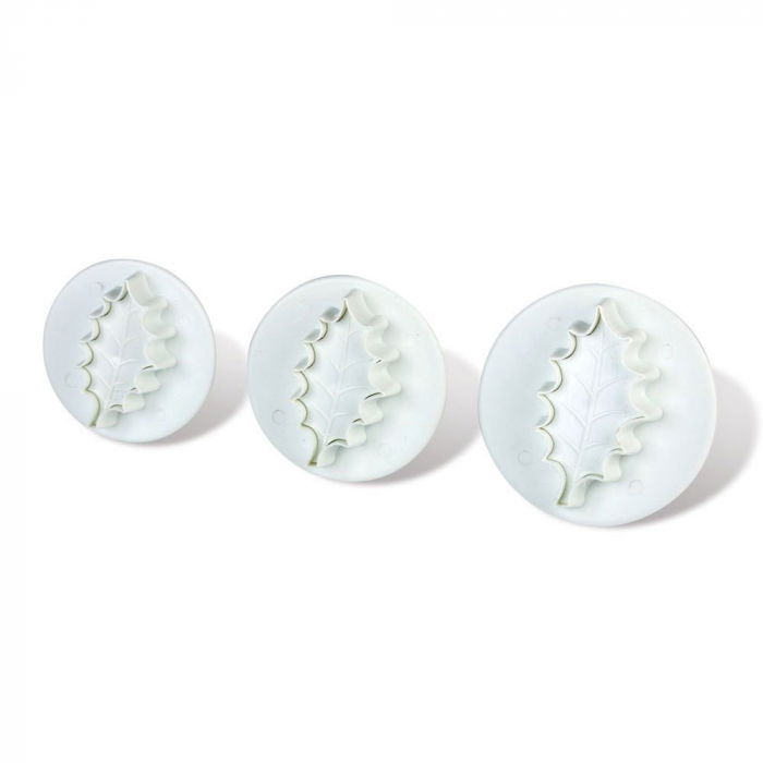 Frunze Ilex 1 Petala - Decupatoare Plastic cu Extractor Ø 2, 3 si 3.5 cm, Set 3 Buc [1]