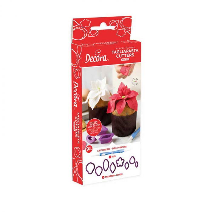 Kit Flori Iarna - 8 Decupatoare, 1 Ustensila modelare Pasta Zahar, Tehnici de Lucru [1]