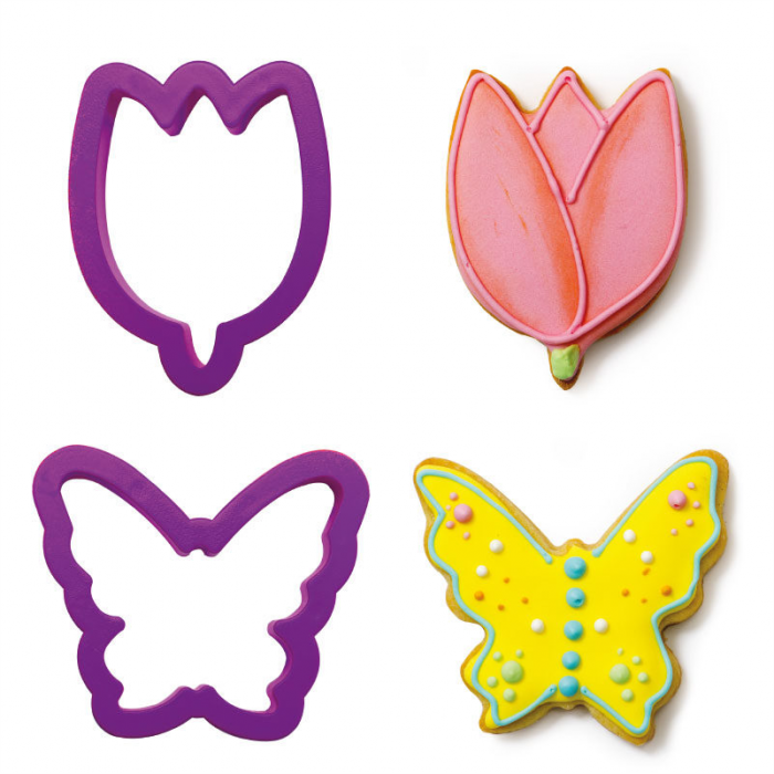 Lalea si Fluture - Decupatoare Plastic, Ø 7 si 7.5 x H 2.2 cm, Set 2 Buc [1]