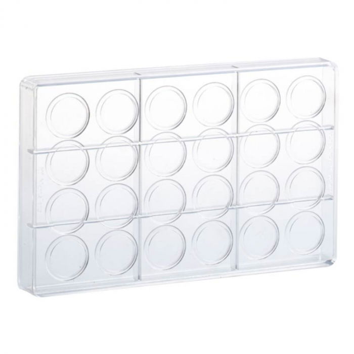 Matrita Policarbonat 24 Praline Ciocolata Model Deco Cerc Ø 3 x H 0.3 cm, 27.5x17.5 cm, 2.5 g [2]