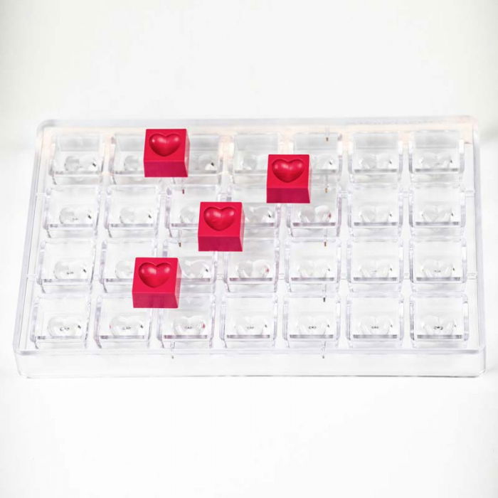 Matrita Policarbonat Deep Heart 28 Praline Ciocolata, 2.7 x 2.7 x H 1.6 cm, 11 gr [2]
