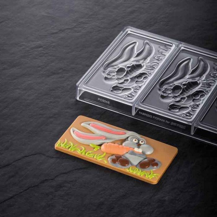 Matrita Policarbonat Gama Choco Bar, Iepuras de Paste - 3 Tablete 15.4 x 7.2 x H 1.3 cm, 100 g [1]