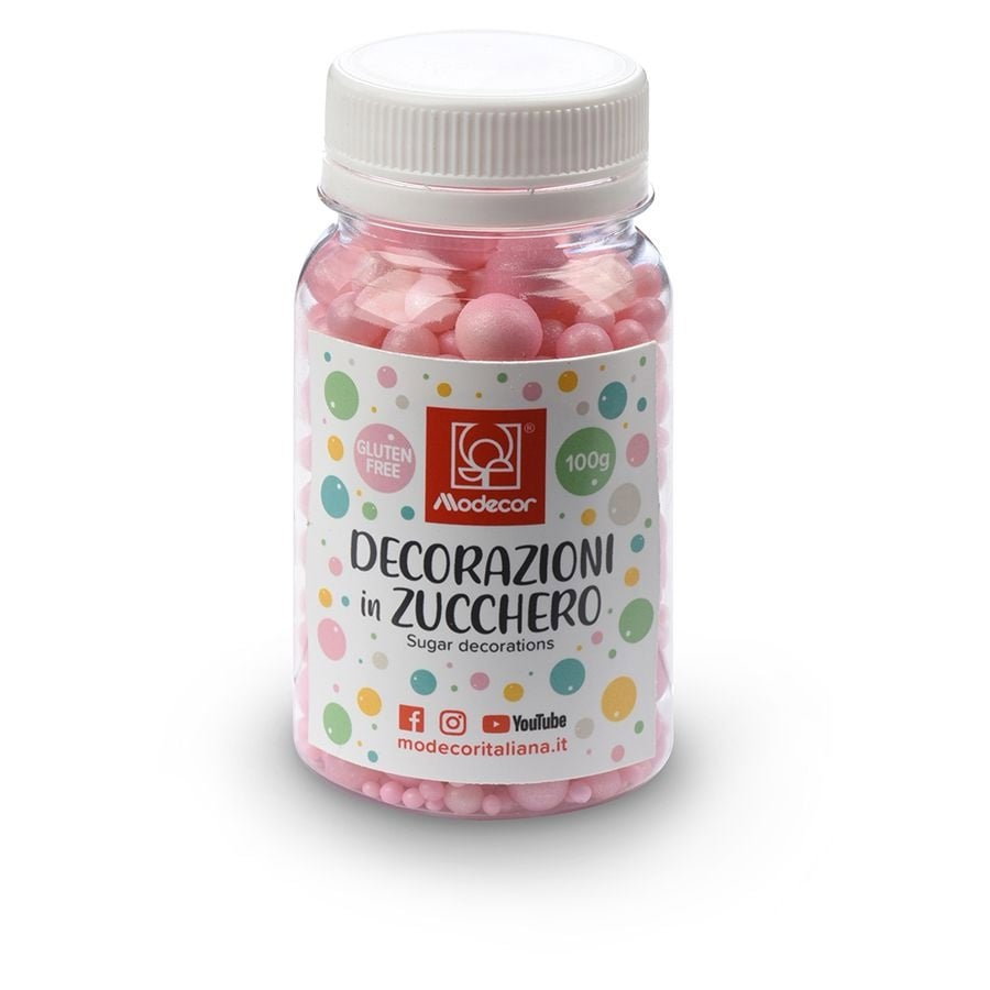 Perle de zahar roz metalizat Modecor, marimi diferite, 100 g [1]