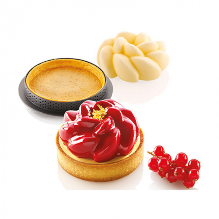 Set Tarte Ø 8 cm Floare, 6 Rame Microforate + Forma Silicon 6 Cavitati [1]