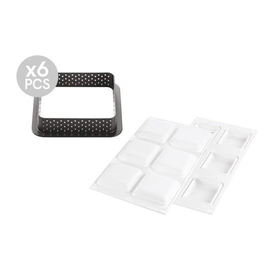 Set Tarte 8 x 8 cm, 6 Rame Microforate + Forma Silicon 6 cavitati [1]