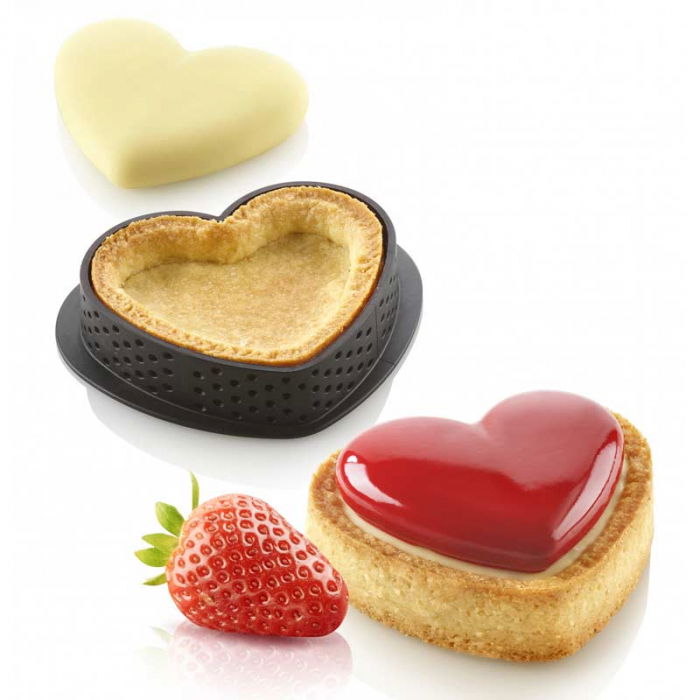 Set Tarte Inima 8 x 7 x H 2 cm, 6 Rame Microforate + Forma Silicon 8 cavitati 30 ml [2]