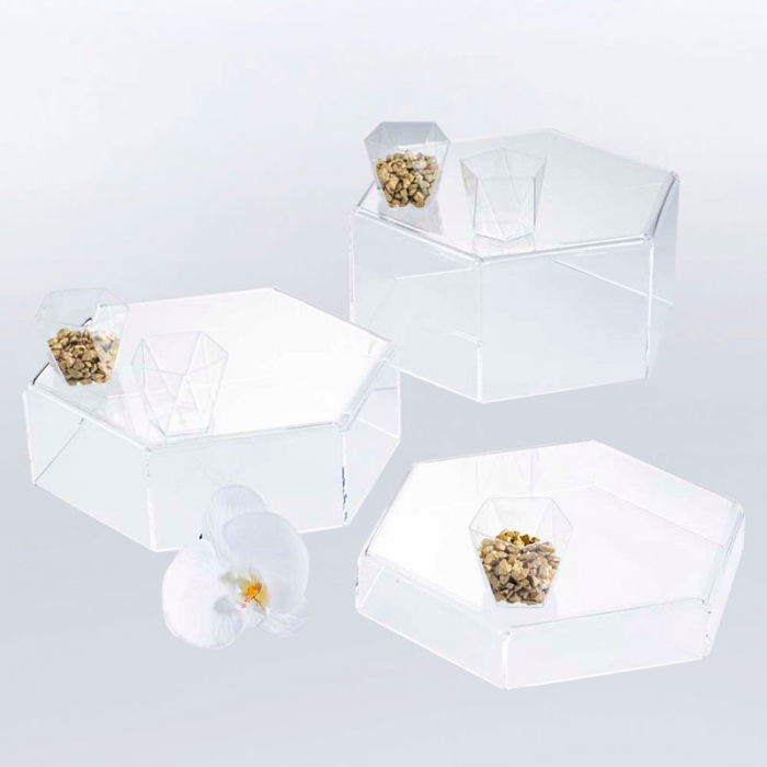 Suport Bufet Plexiglas Transparent Hexagon Mosaic kit 3 buc Ø 24 x H 4.6, 8.5, 12.5 cm [1]
