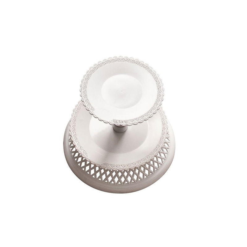 Suport Tort/ Bufet 2 Etaje, Plastic Alb, Ø 40-35 x H 25 cm [1]