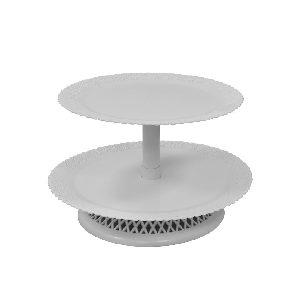 Suport Tort/ Bufet 2 Etaje, Plastic Alb, Ø 40-35 x H 25 cm [2]