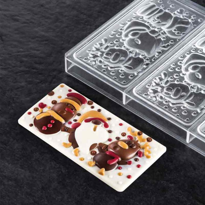 Tablete Ciocolata 15.4 x 7.7 x H 1.3 cm - Matrita policarbonat Xmas Friends, 3 cavitati [3]