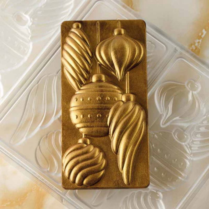 Tablete Ciocolata 15.4 x 7.7 x H 1.5 cm - Matrita policarbonat Globuri de Craciun, 3 cavitati [1]