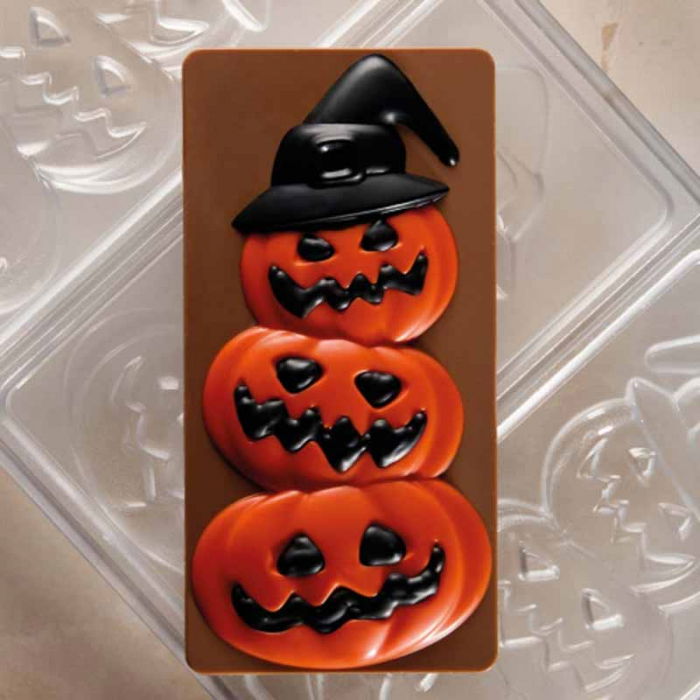 Tablete Ciocolata 15.4 x 7.7 x H 1.5 cm - Matrita policarbonat Halloween, 3 cavitati [1]