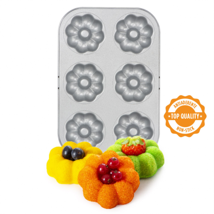 Tava 6 Cavitati Forme Flori Ø 7.5 x H 2.3 cm, Otel Antiaderent [2]