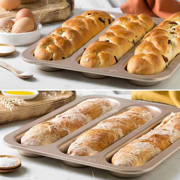 Tava Baghete Roz Vintage 3 Cavitati 38 x 32 x H 3 cm, Aluminiu Antiaderent [3]