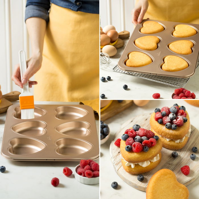 Tava Inimioare Roz Vintage 6 Cavitati Ø 9.5 x H 2.5 cm, Aluminiu Antiaderent [2]