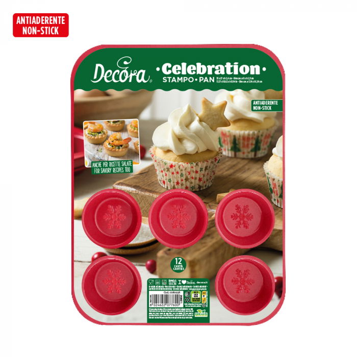 Tava Muffins Celebration Rosu Ø 8 x H 2.9 cm, 12 cavitati, Metal Antiaderent [1]