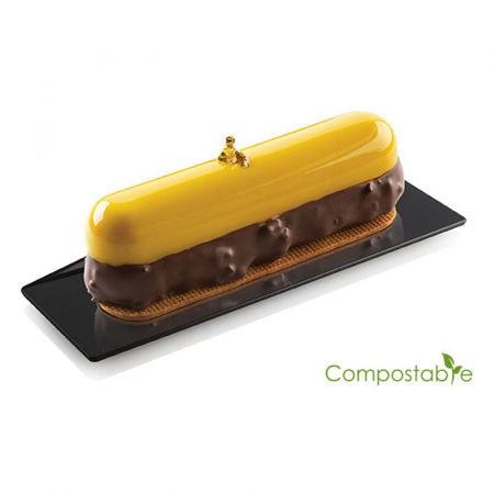 Accesorii Candy Bar, Bufet, Catering - Baza Plastic Prezentare Monoportii, Compostable Dreptunghi Negru, 14 x 4 cm, Set 100 Buc
