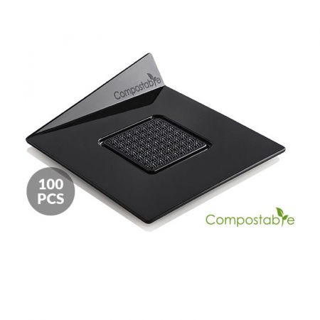 Accesorii Tort, Candy Bar, Bufet - Baza Plastic Prezentare Monoportii, Compostable Patrat Negru, 8.3 x 8.3 cm, Set 100 Buc