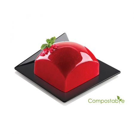 Accesorii Tort, Candy Bar, Bufet - Baza Plastic Prezentare Monoportii, Compostable Patrat Negru, 8.3 x 8.3 cm, Set 100 Buc
