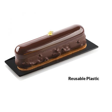 Accesorii Tort, Candy Bar, Bufet - Baza Plastic Prezentare Monoportii, Model Dreptunghi Negru, 14 x 4 cm, Set 100 Buc