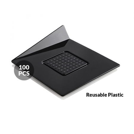 Accesorii Tort, Candy Bar, Bufet - Baza Plastic Prezentare Monoportii, Model Patrat Negru, 8.3 x 8.3 cm, Set 100 Buc