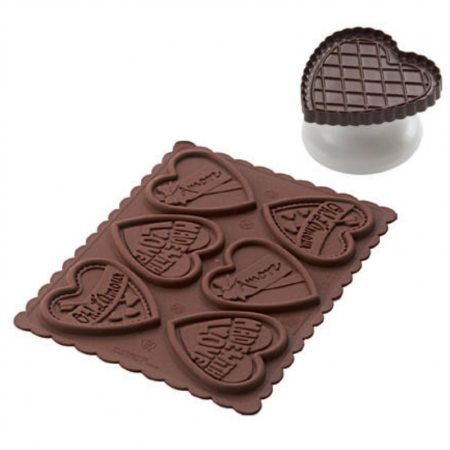Decupatoare Inima, Stea, Fundite - Biscuiti - Decupator Inima 6.4x6.3xH0.45 cm, Forma Silicon Love, 6 cavit. (CKC06)