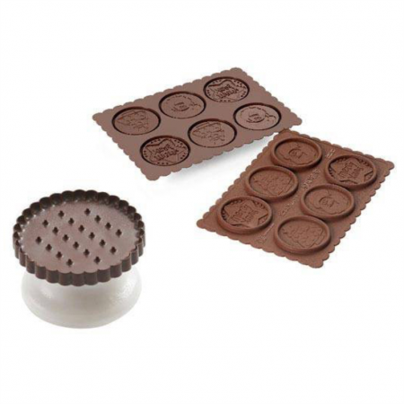 Decupatoare - Biscuiti - Decupator Rotund Festonat Ø5.7xH0.5 cm, Forma Silicon Craciun, 6 cavit. (CKC02)