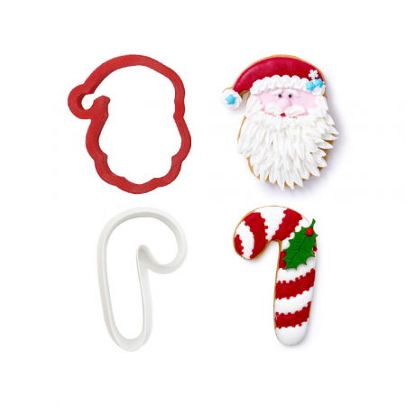 Biscuiti sau Decoruri Craciun - Decupatoare Plastic Mos Craciun, Candy Cane Ø 8.5 x H 2 cm, Set 2 Buc [2]