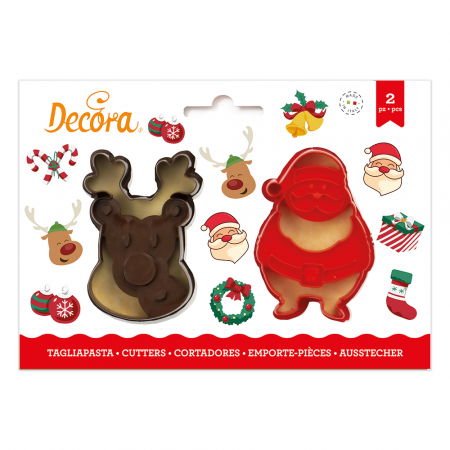 Decupatoare - Biscuiti sau Decoruri Craciun - Decupatoare Plastic Mos Craciun, Ren Ø 8 x H 2 cm, Set 2 Buc