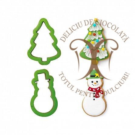 Biscuiti sau Decoruri Craciun - Decupatoare Plastic Om de Zapada, Brad Ø 8.5 x H 2 cm, Set 2 Buc [3]