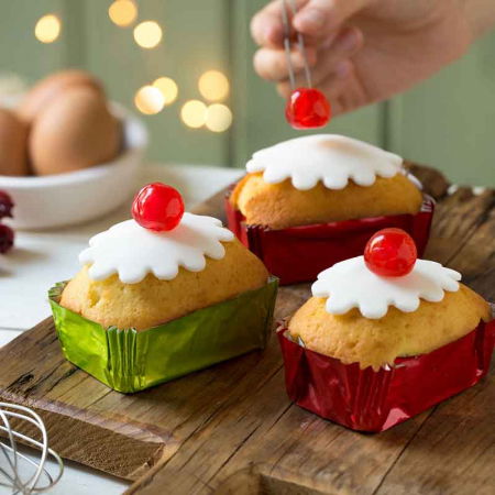 Accesorii Tort, Candy Bar, Bufet - Chese Dreptungh. Hartie Rosu Metalizat 8 x 5 x H 3.2 cm, 20 buc