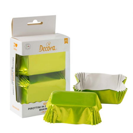 Accesorii Tort, Candy Bar, Bufet - Chese Dreptungh. Hartie Verde Lime Metalizat 8 x 5 x H 3.2 cm, 20 buc