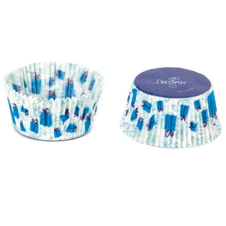 Accesorii Tort, Candy Bar, Bufet - Chese L Hartie Model Craciun, Cadouri Albastre, Ø 5 x H 3.2 cm, 75 buc