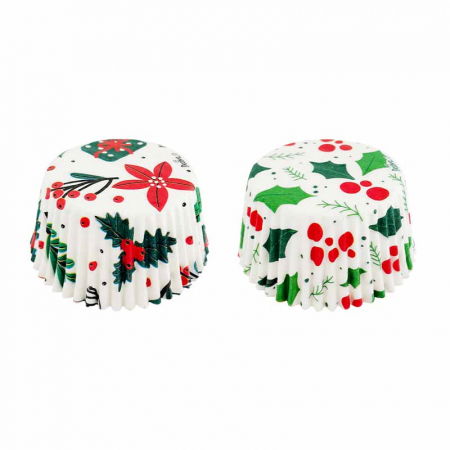 Accesorii Tort, Candy Bar, Bufet - Chese L Hartie Model Craciun Ilex, Ø 5 x H 3.2 cm, 36 buc