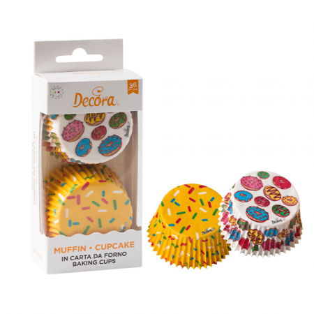 Accesorii Tort, Candy Bar, Bufet - Chese L Hartie Model Donuts Ø 5 x H 3.2 cm, 36 buc