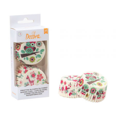 Accesorii Tort, Candy Bar, Bufet - Chese L Hartie Model Girafa si Bufnita, Ø 5 x H 3.2 cm, 36 buc