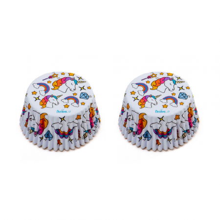 Accesorii Tort, Candy Bar, Bufet - Chese L Hartie Model Unicorn Fond Alb, Ø 5 x H 3.2 cm, 36 buc