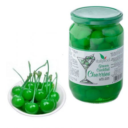 Flori, Fructe deshidratate, Liofilizate - Cirese Verzi confiate pentru cocktail cu codita in sirop