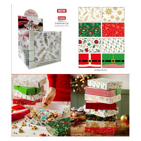 Ambalaje Bomboane, Prajituri, Torturi - Cutii si Hartie Impachetat pentru Craciun 23.5 x 16 x H 5 cm, 24 buc