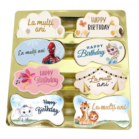 Decoratiuni Comestibile, Decor Tort - Decor Pasta Zahar Multicolor, Mesaj Aniversar, Set 80 buc