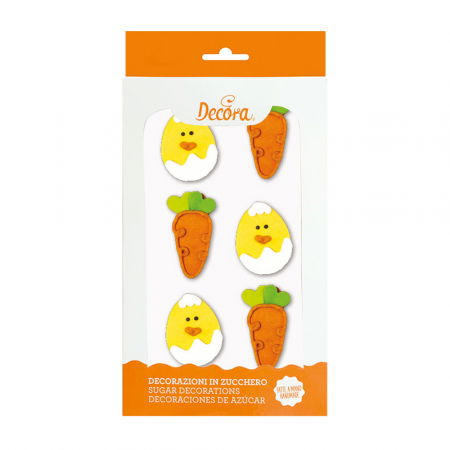 Figurine din Zahar - Decor Zahar - Figurine Paste, Puisori si Morcovi Ø 5 cm, 6 buc