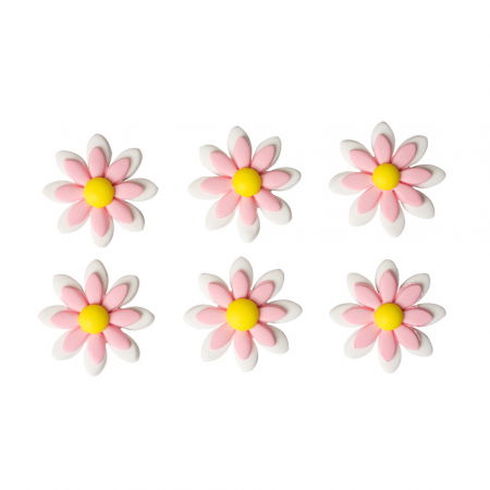 Decoratiuni Comestibile, Decor Tort - Decor Zahar - Margarete Alb Galben Roz Ø 3.5 cm, 6 buc