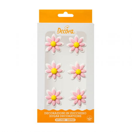 Decoratiuni Comestibile, Decor Tort - Decor Zahar - Margarete Alb Galben Roz Ø 3.5 cm, 6 buc