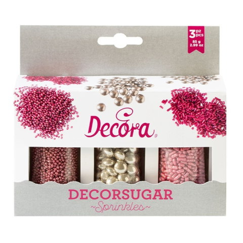 Decoratiuni Comestibile, Decor Tort - Decor Zahar Mixt Argintiu & Roz Sprinkles Ø 2 - 10 mm, 85 gr