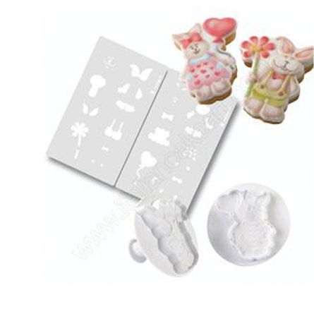 Decupatoare - Iepurasi - Decupatoare Plastic cu Extractor si Sablon Decor Ø 8.4 si 8.8 cm, Set 4 Buc