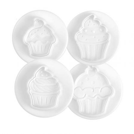 Decupatoare - Party Cupcakes - Decupatoare Plastic cu Extractor Ø 3.3 - 5 cm, Set 4 Buc