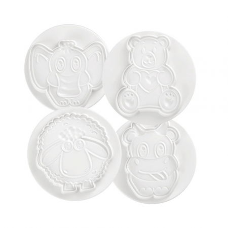 Cofetarie - Ustensile - Funny Animals - Decupatoare Plastic cu Extractor Ø 8 cm, Set 4 Buc