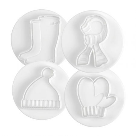 Cofetarie - Ustensile - Biscuiti sau Decoruri Iarna, Craciun - Decupatoare Plastic cu Extractor Ø 5.5 cm, Set 4 Buc