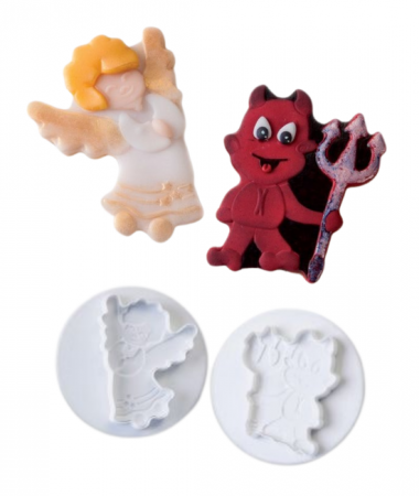 Decupatoare Figurine - Inger si Diavol - Decupatoare Plastic cu Extractor Ø 8 cm, Set 2 Buc